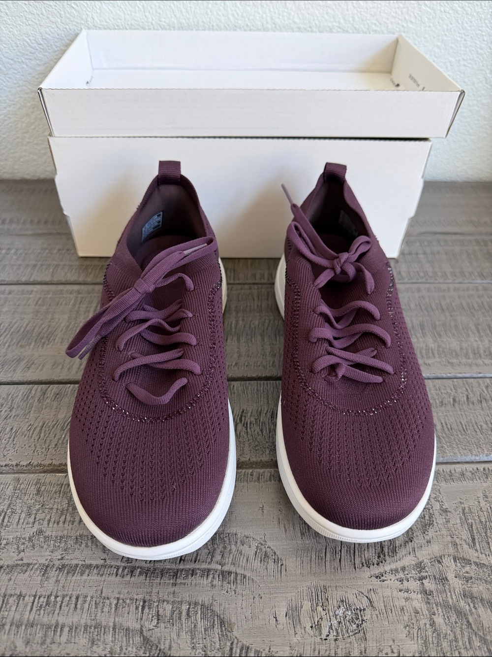 FitFlop Women's Super-Q Crystal-Trim Knit Laced Up Sneakers NWOB